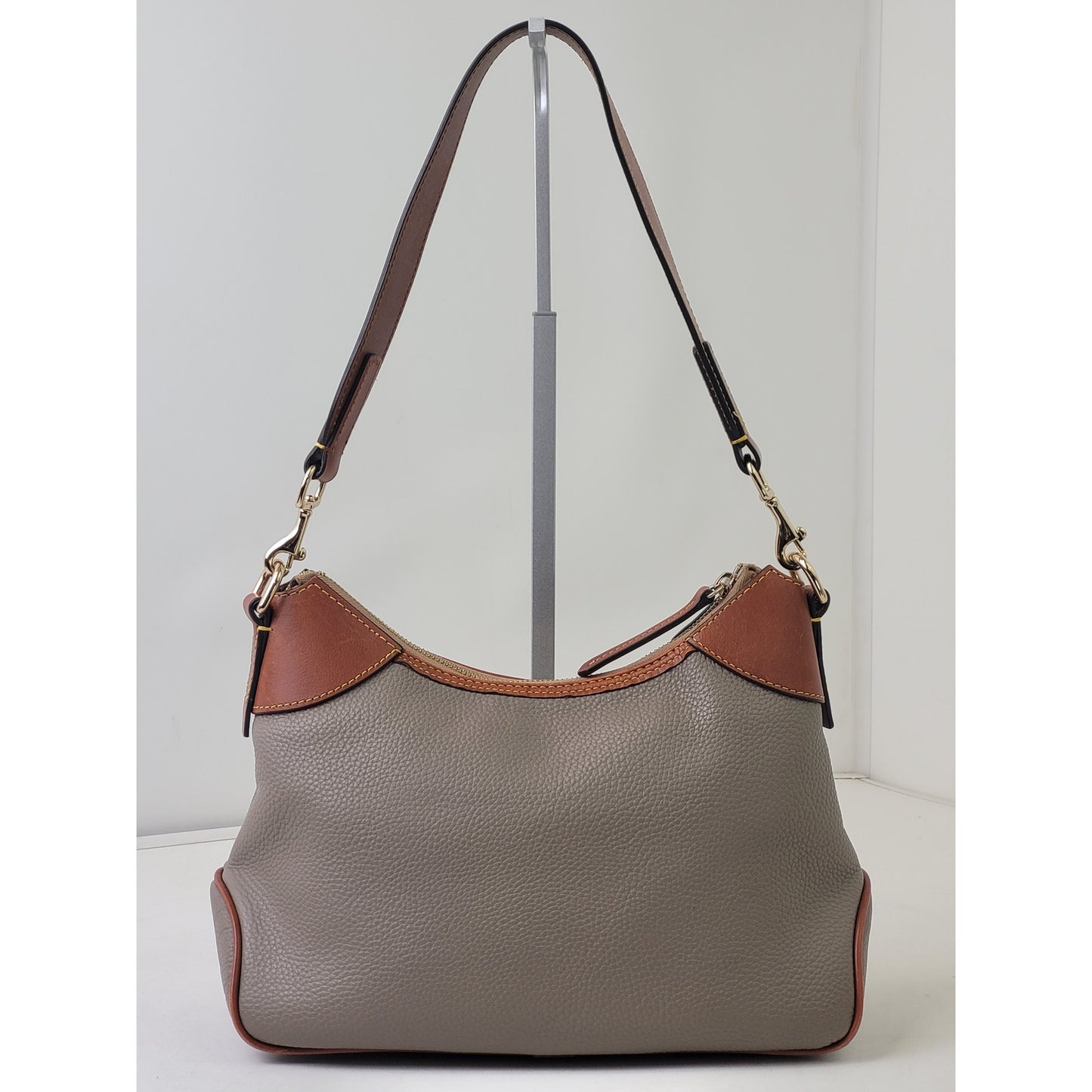 Dooney & Bourke Pebble Grain Small Hobo Shoulder Bag Taupe Body & Brown Trim
