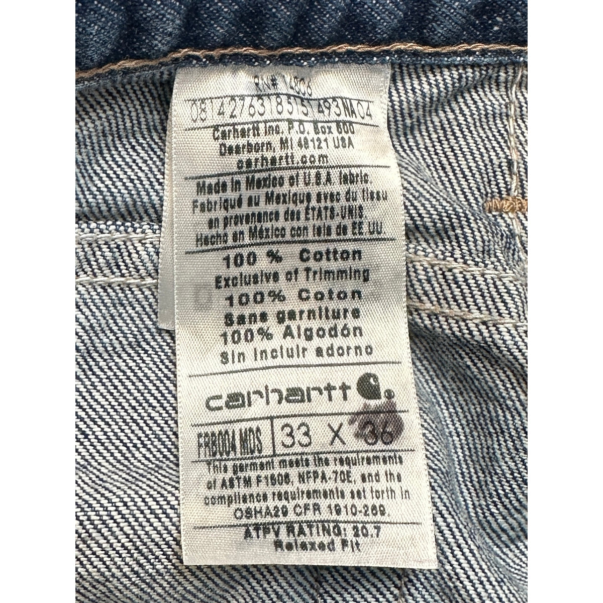 Carhartt FRB004 MDS Flame-Resistant Relaxed Fit Denim Jeans Men's Sz 33x36