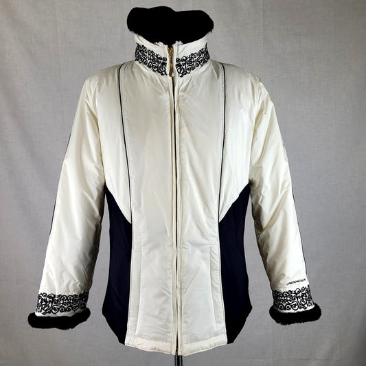 Obermeyer Ski Jacket White & Black Faux Fur Collar Women's Sz 10