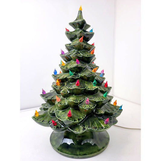 1960s-70s VTG Arnel's Green Ceramic Light-Up Christmas Tree 18"