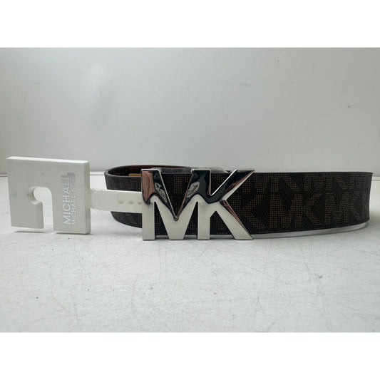 Michael Kors Brown Signature Logo Monogram Belt W/ Silver Tone MK Buckle Women's Sz XL NWT