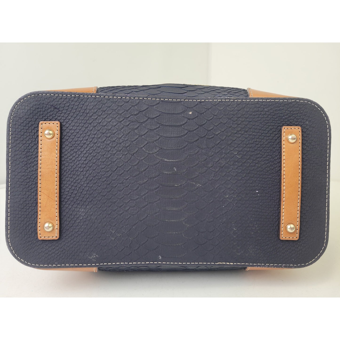 Dooney & Bourke Claremont Python Embossed Leather Tote Bag Navy & Brown