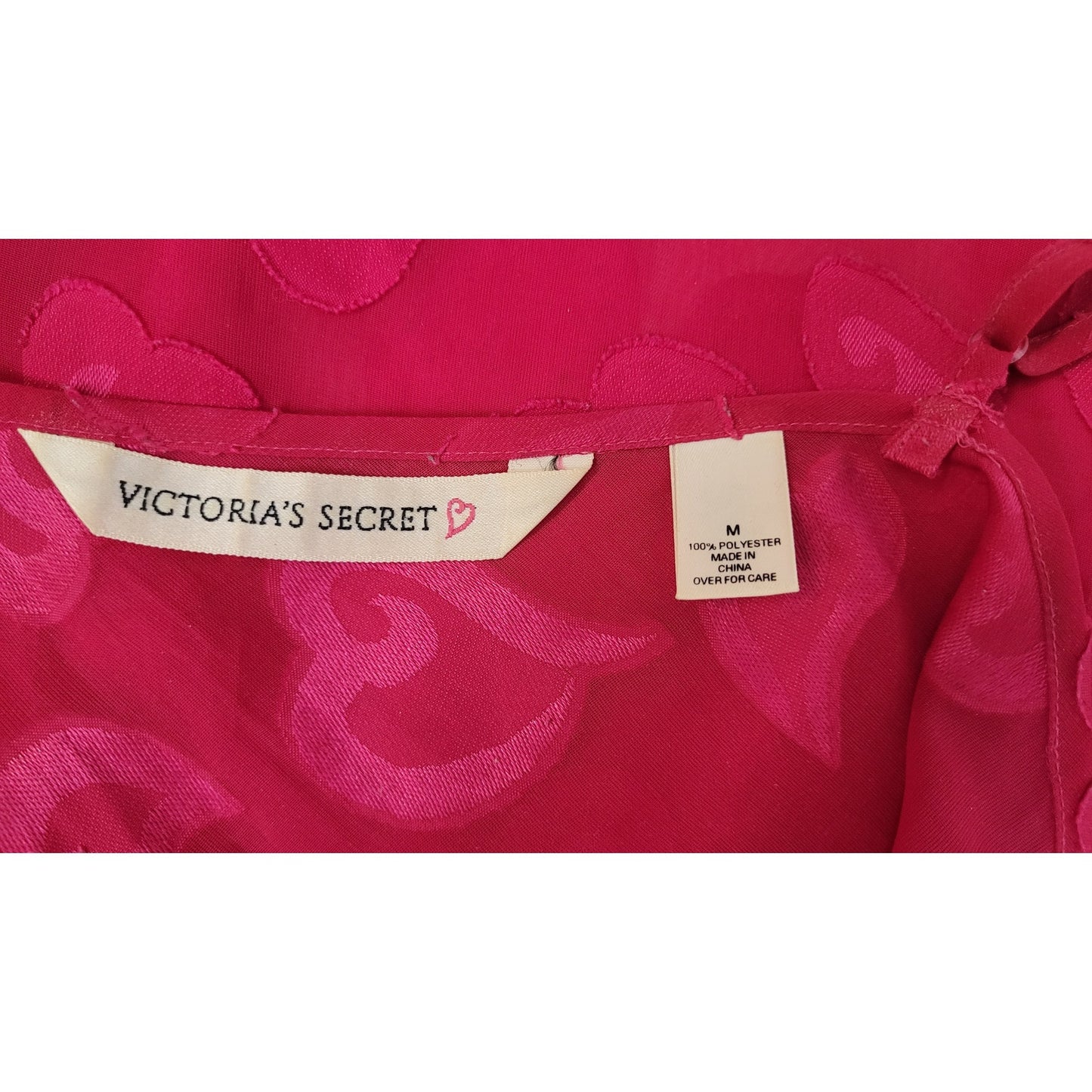Vintage Y2K Victoria's Secret Long Pink Heart Print Sheer Slip Dress Lingerie Sz M