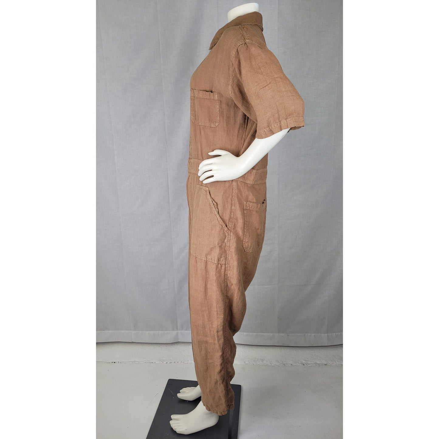 MATE the Label Sedona Linen Jumpsuit Short Sleeved Ankle Length Women's Sz L