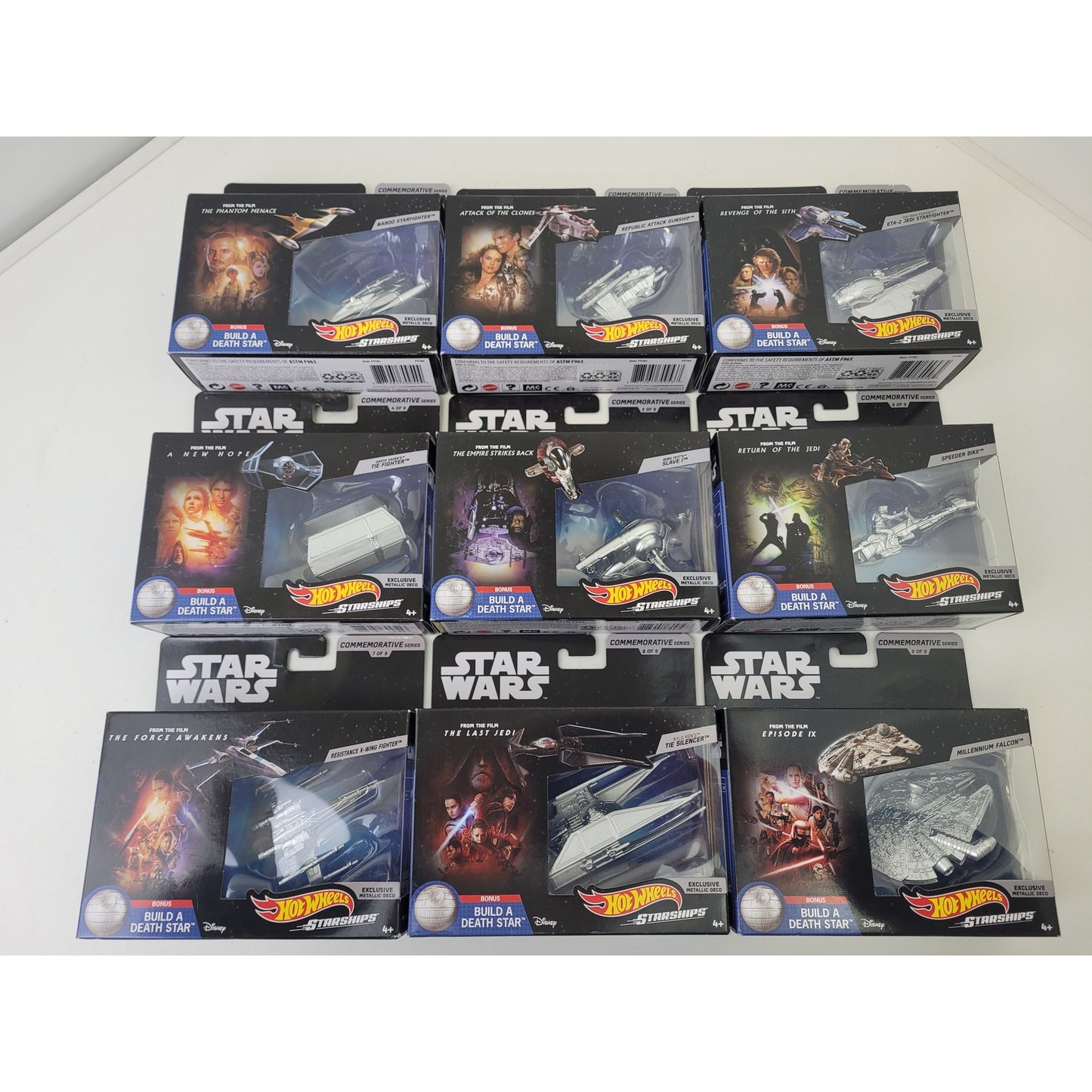 Hot Wheels Star Wars Commemorative Silver Series Set of 9 Diecast Starships NIP