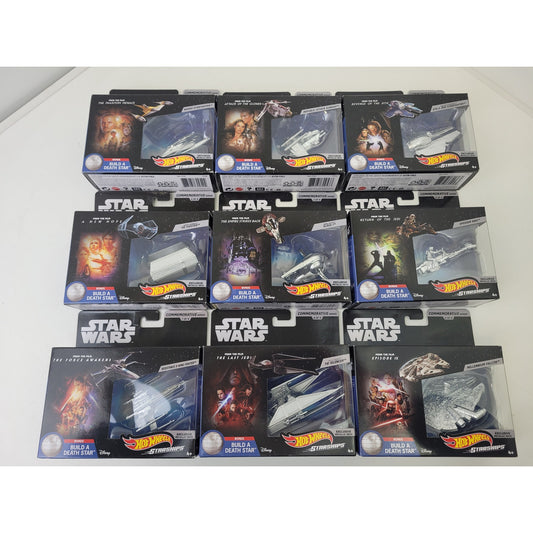 Hot Wheels Star Wars Commemorative Silver Series Set of 9 Diecast Starships NIP