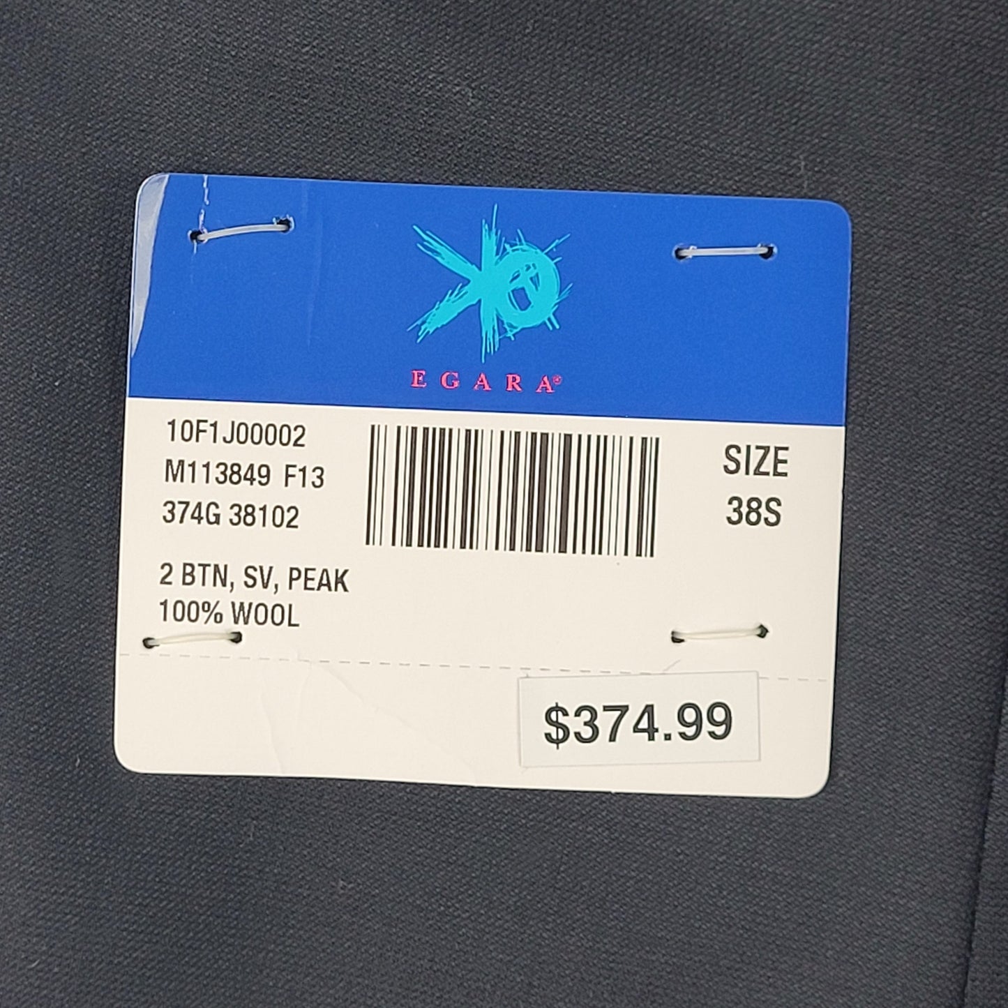 Egara 100% Wool Black Slim Cut Suit Sz 38S Jacket 31 X 28" Pant MSRP: $375 NWT