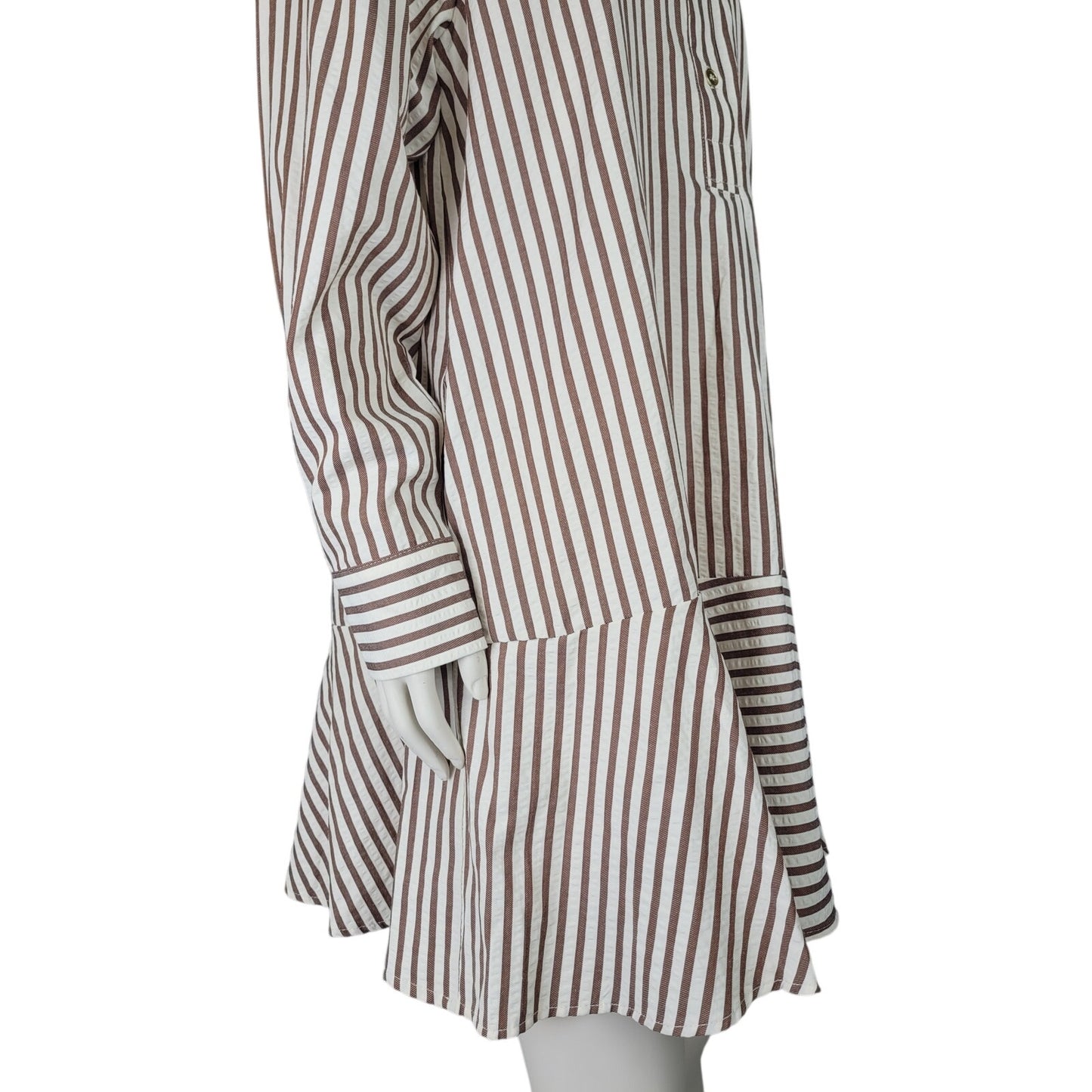 Entro Brown & White Striped Ruffled Hem Collared Shirt Dress Mini Sz M