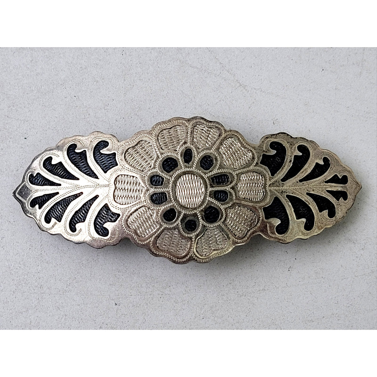 Vintage Indonesian Sterling Silver Barrette Floral Motif | 3.75" Wide