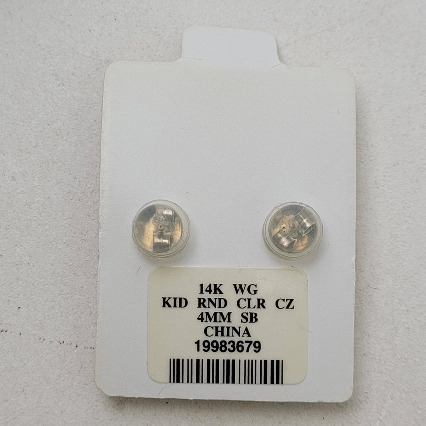 14K White Gold & 4mm Cubic Zirconia Sparkling Stud Earrings Piercing Pagoda NIB
