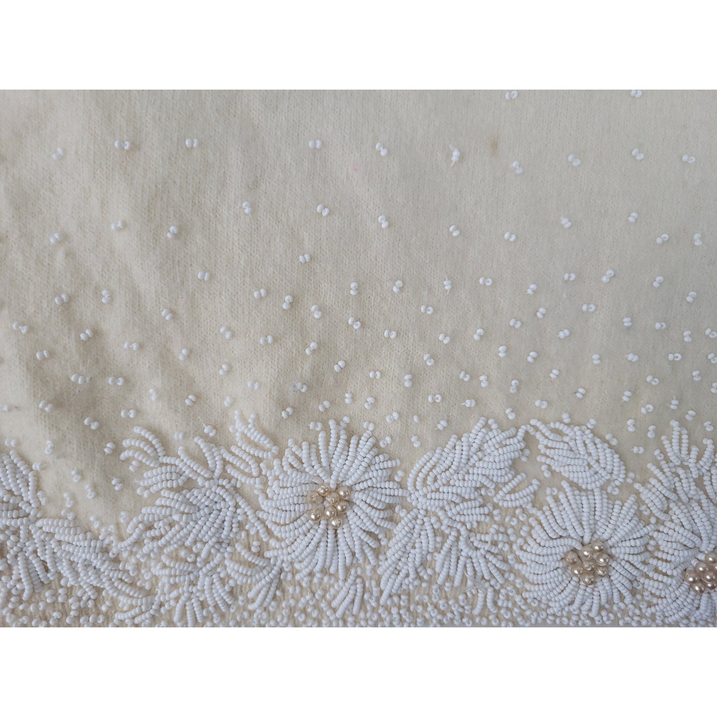 1950s Vintage Margaret's Intricately Beaded Cropped Creme White Sweater Sz XS/S
