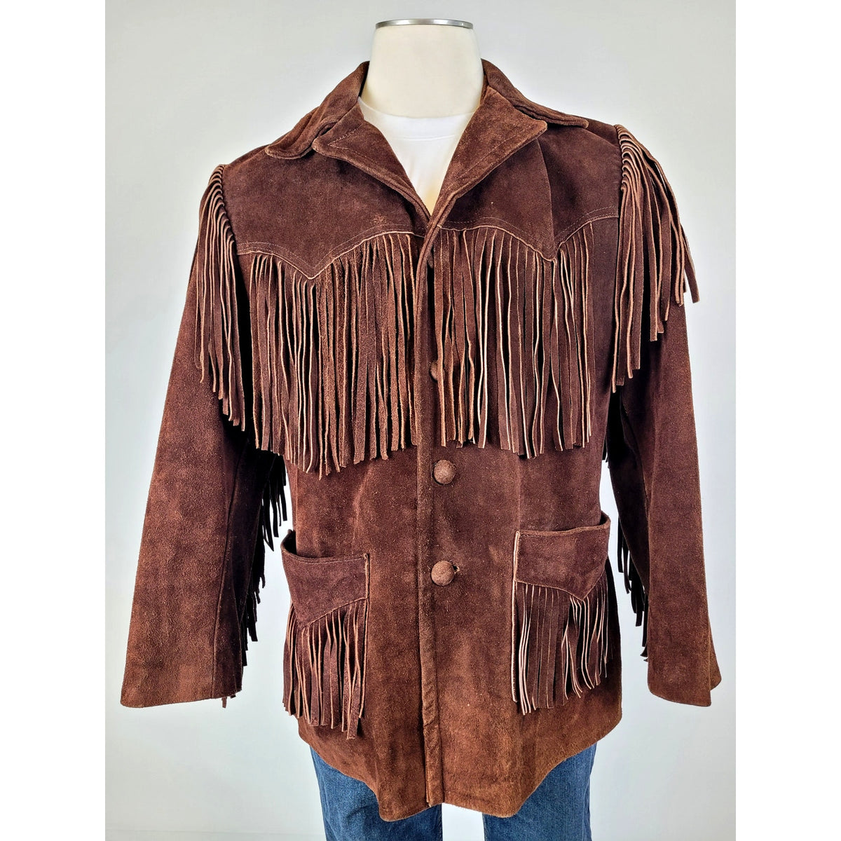 1970s Casa Mercado Fashions Brown Suede Fringe Jacket Western Wear Men's Sz L