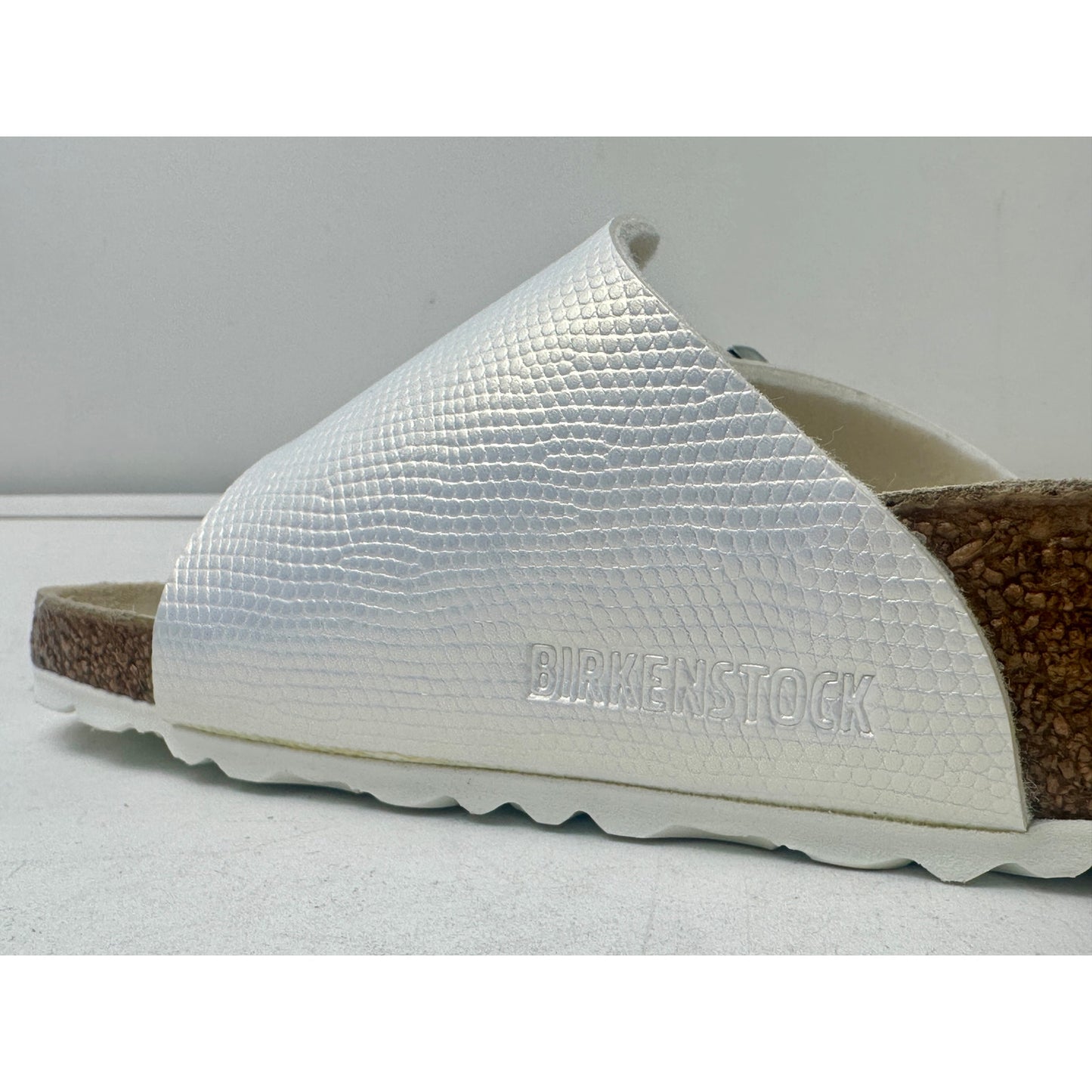 NEW Birkenstock Catalina Slide Sandals White Shiny Lizard Women's Sz 9