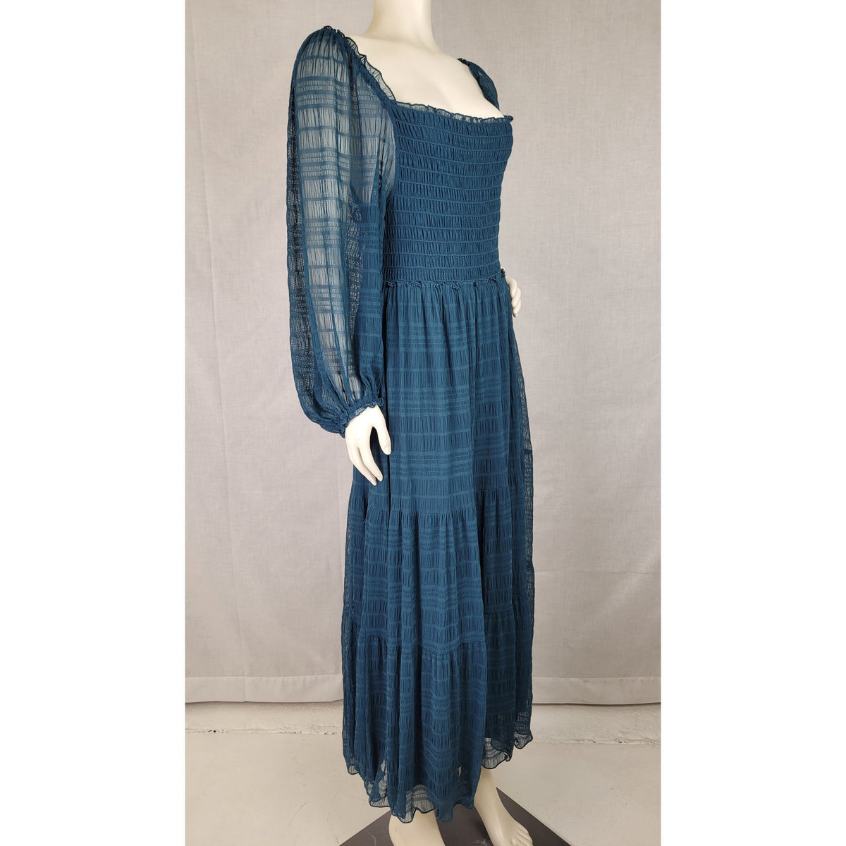Max Studio Square Neck Smocked Maxi Dress in Marine Sz M MSRP $178
