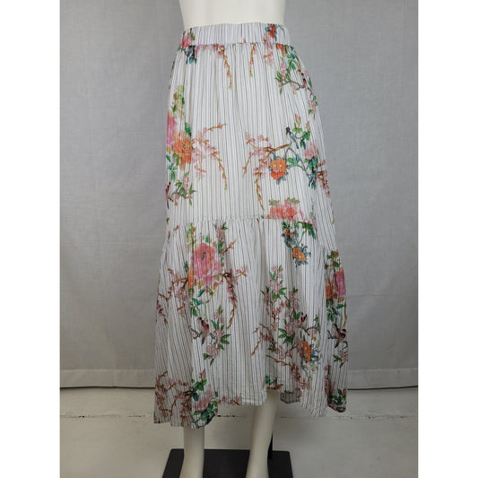 Johnny Was Colmar Prairie Maxi Skirt Light Lined Cotton Bird Print Sz S