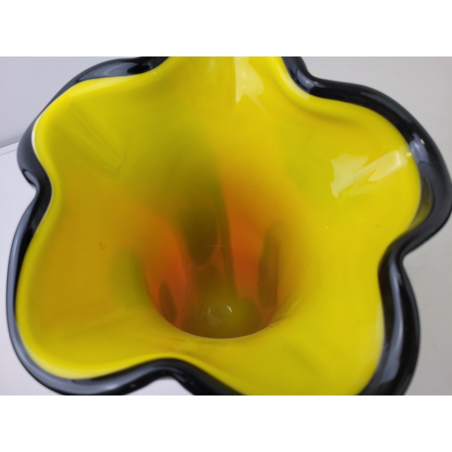 VTG Hand-Blown Murano Glass Handkerchief Vase Vibrant Red Multicolor 13.5" Tall