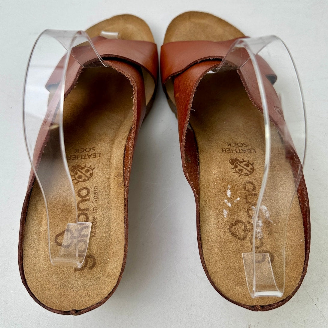 Yokono Brown Leather Criss Cross Wedge Slide Sandals Women's Sz 9