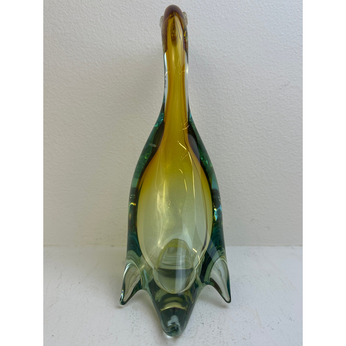 Vintage Murano Sommerso Art Amber & Green Glass Duck Figurine