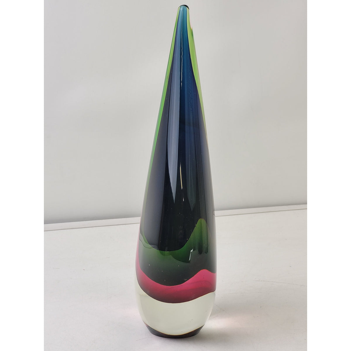 VTG Murano Style Sommerso Art Glass Teardrop Sculpture Blue Green Pink MCM 11"
