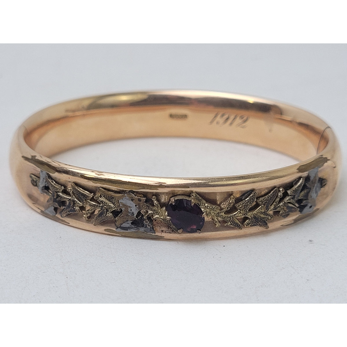 Antique 10K Gold-Filled Amethyst Hinged Bangle Stamped W & SB 1912