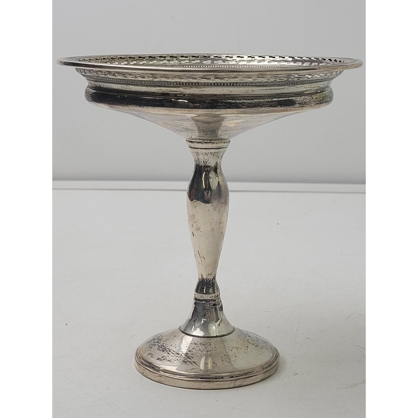 Vintage Sterling Silver Weighted Compote Reticulated Rim 5 1/2" H x 5 1/4" W