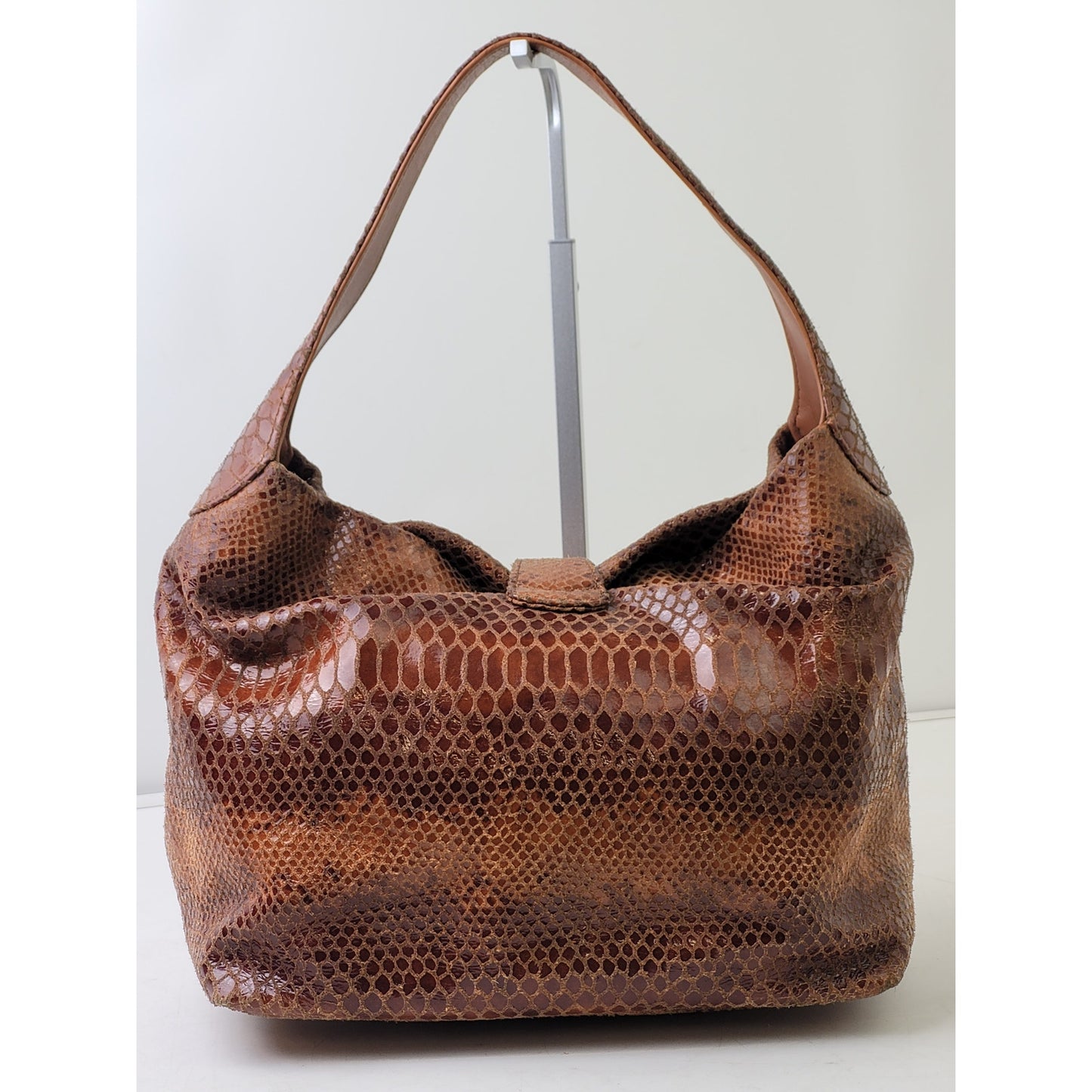 Dooney & Bourke Annalisa Lock Hobo Bag Brown Snake-print Leather EUC