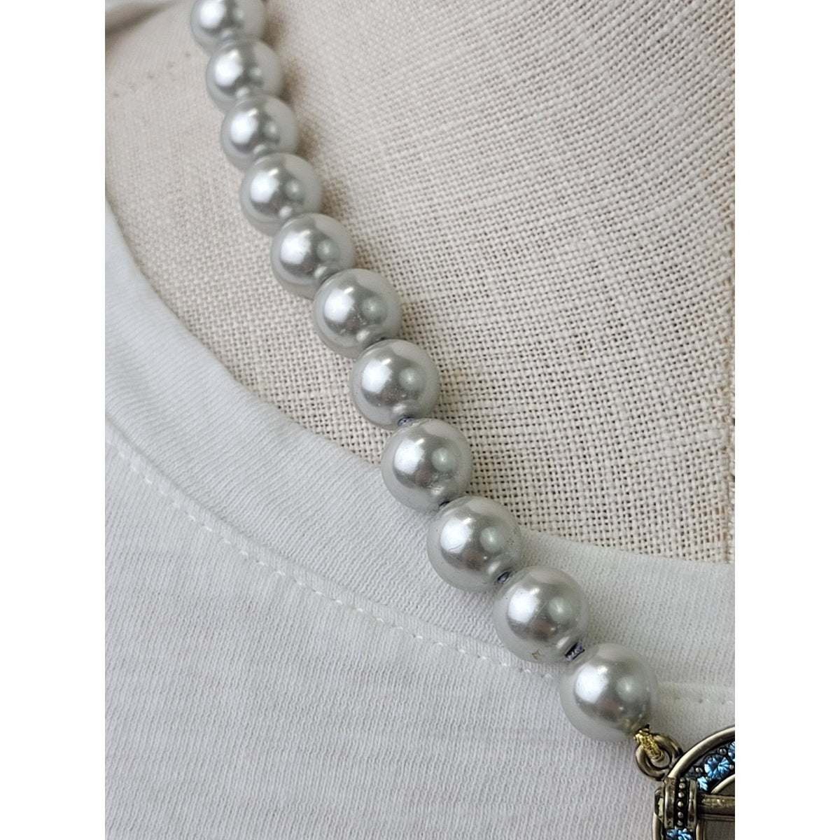 Heidi Daus Classic Edition Art Deco Crystal Necklace Toggle Clasp Faux Pearls