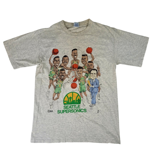 Vintage 90s Seattle Supersonics T-Shirt NBA Caricature Men's Sz M