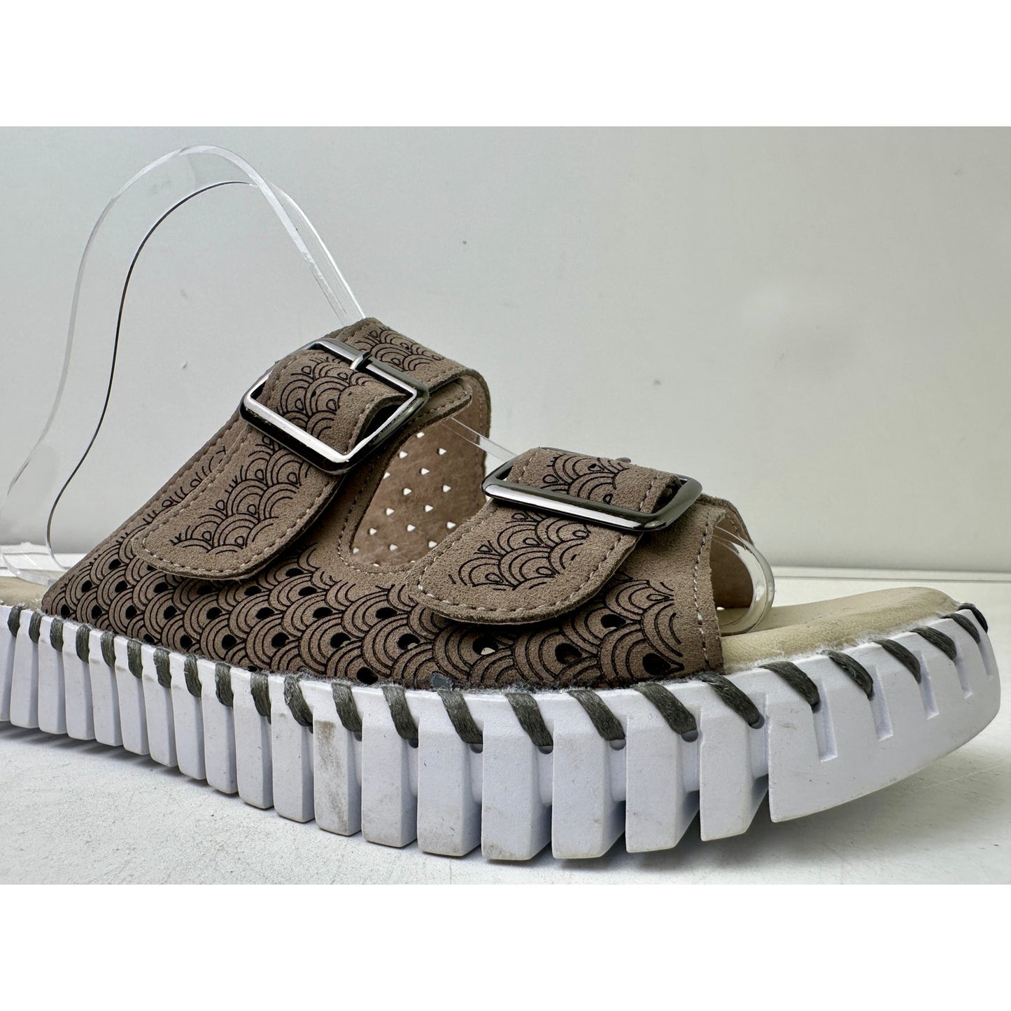 Ilse Jacobsen Tulip 1176 Falcon / Tan Double Buckle Slide Sandals Women's Sz 39 EUC