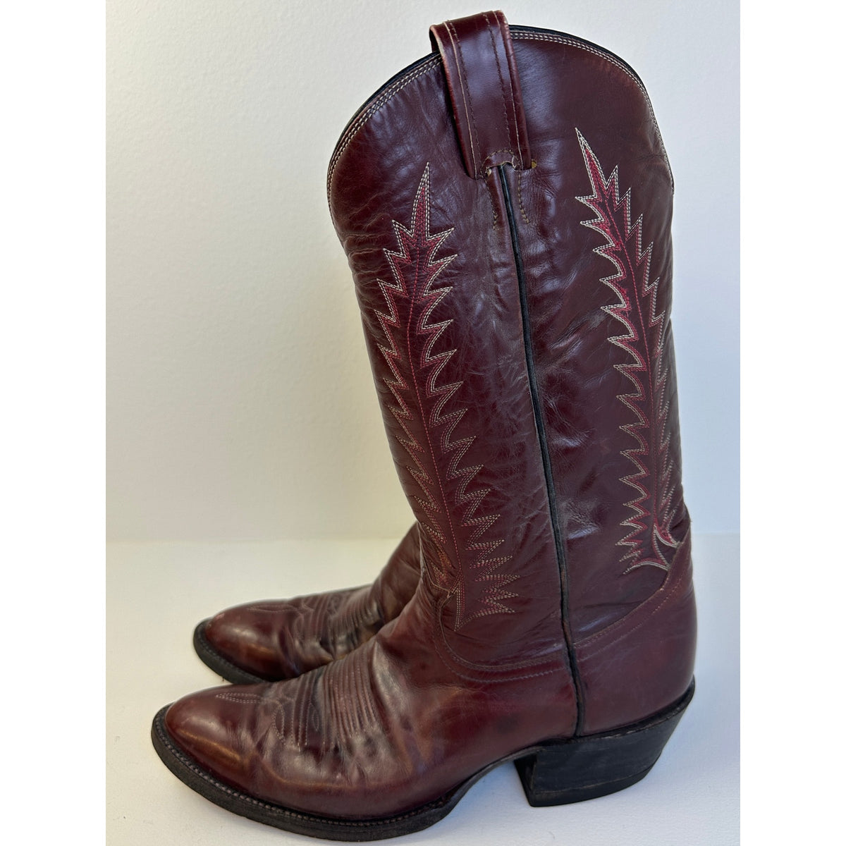 Vintage Tony Lama Burgundy Leather Cowboy Boots Style 1907 Men's Sz 10
