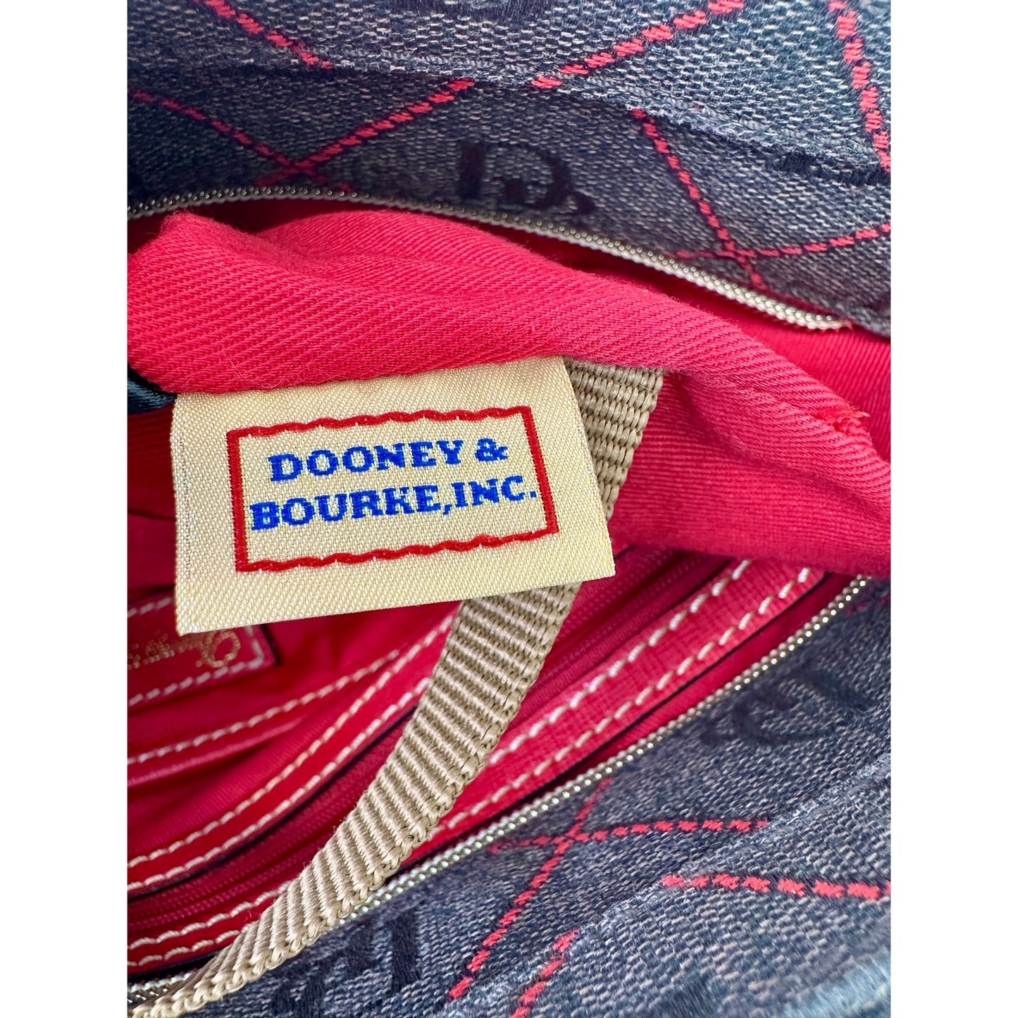 Dooney & Bourke Gretta Signature Brown / Red Monogram Coated Cotton Purse