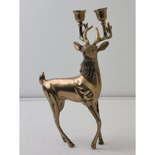 Vintage Solid Brass Reindeer Candlestick Holder 11 1/4" Tall